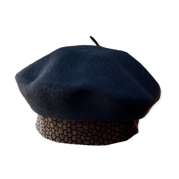 Black Wool Beret With Brown Velvet Trim - Picture 3 of 17